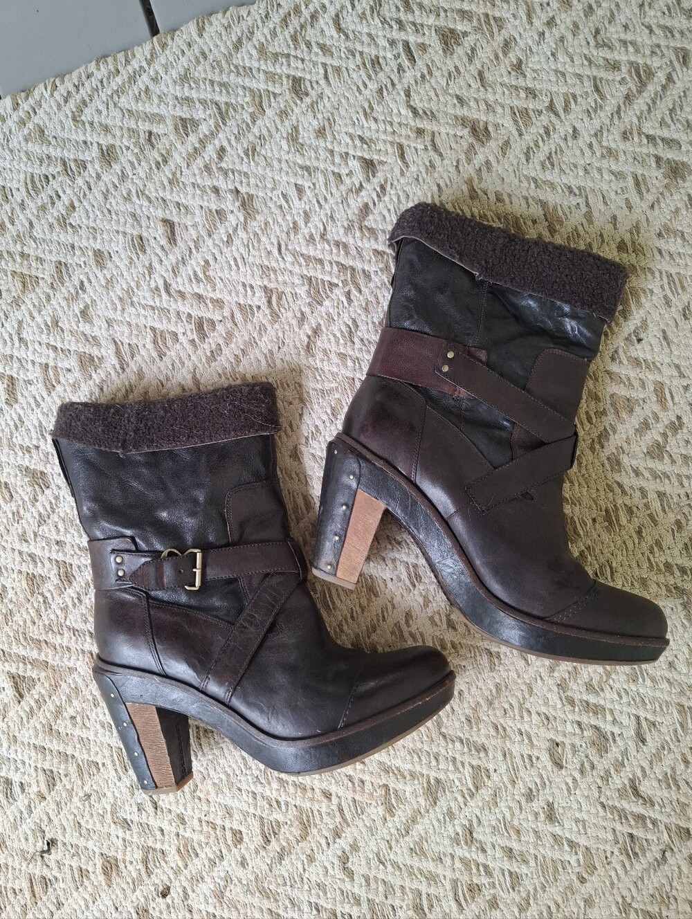 Vintage Timberland "Marge" Leather Fold-Over Heeled Boots - Dark Brown Size 10